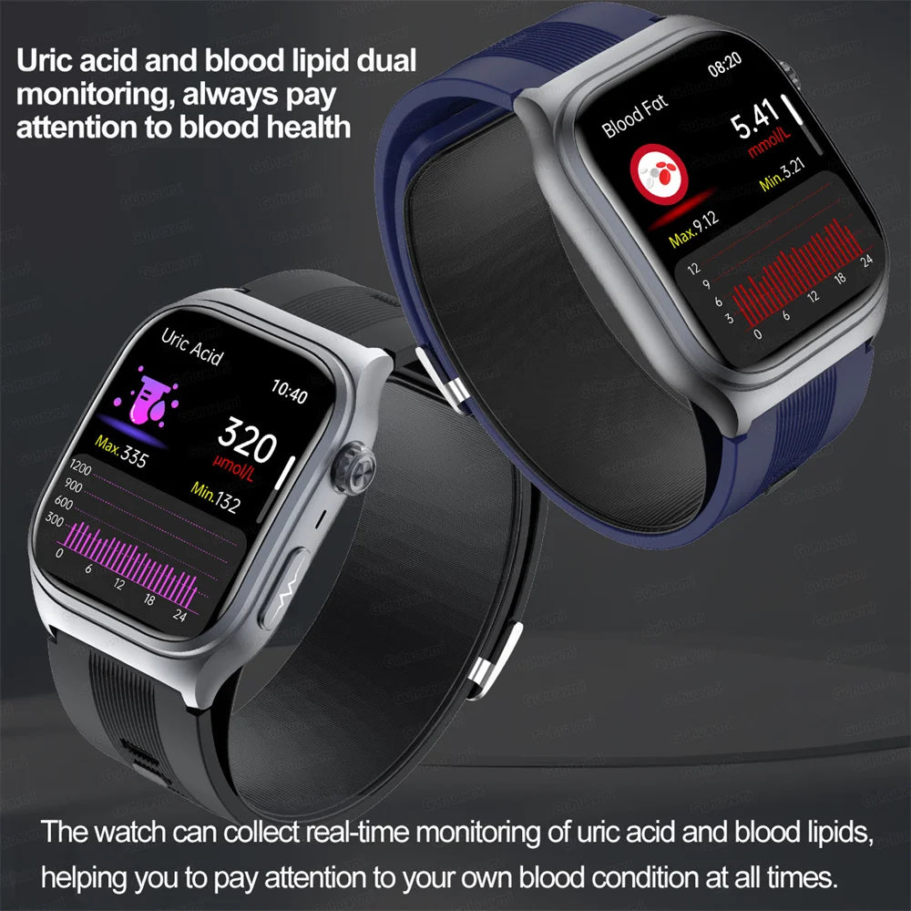 2025 New Health Monitor Smart Watch Blood Pressure Lipid Uric Acid ECG NFC Body Temperature Bluetooth Call Health Smartwatch