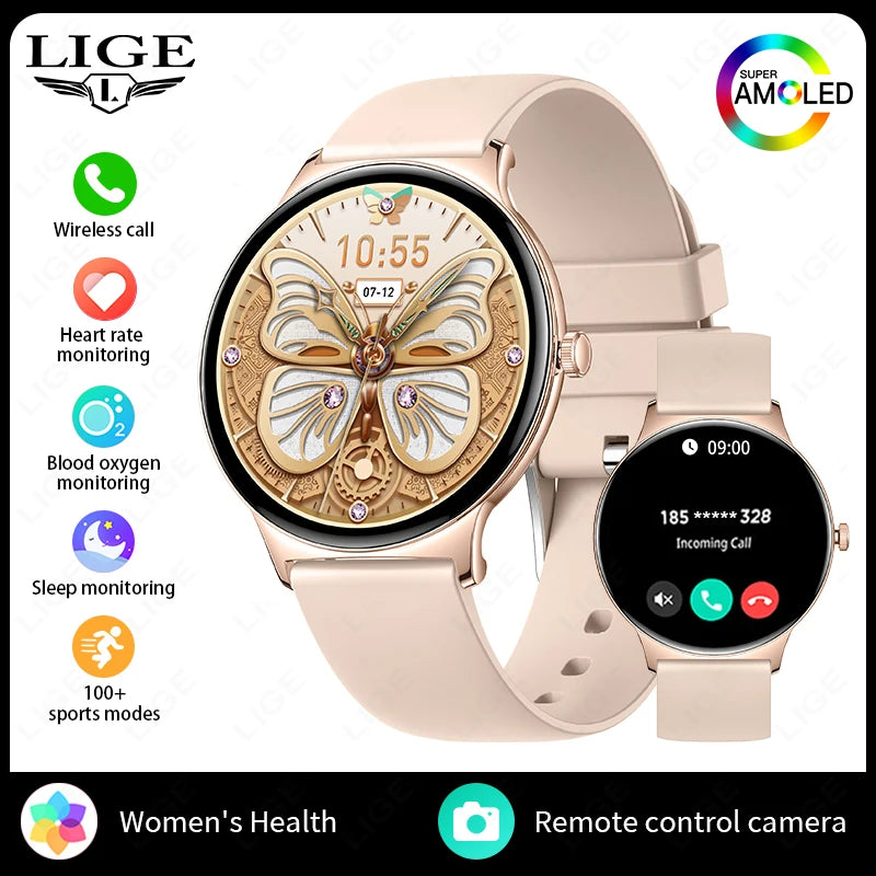 LIGE 2025 New Women Smart Watch Amoled Screen Sport Fitness Watches BT Call Digital Smartwatch mujer Ultra Thin Wristwatch Woman