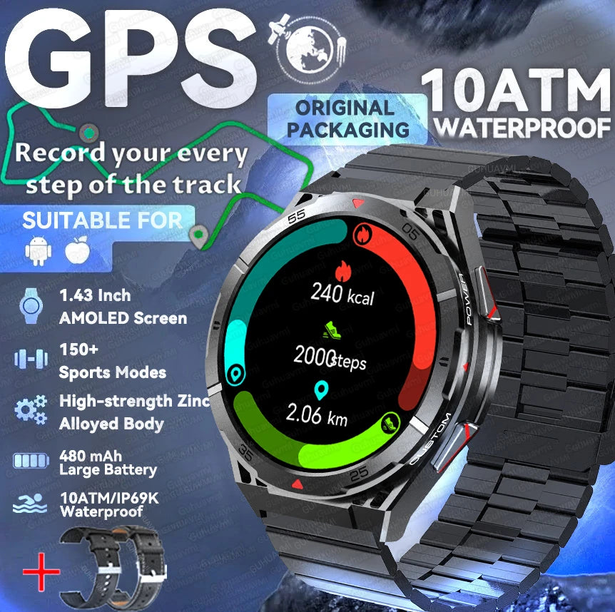 2025 New Dual-Band satellite GPS Smart Watch Men 1.43'' AMOLED Screen Compass Heart Rate BT Call IP69 Waterproof Swimming Watch