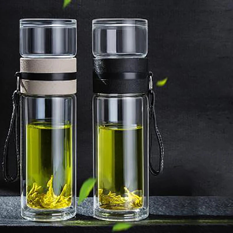 Tea Water Bottle High Borosilicate Glass Double Layer Tea Water Cup Infuser Tumbler Drinkware Water Bottle With Tea Filter