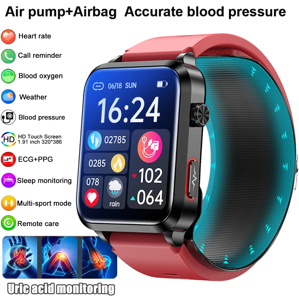 2025 New Air Pump ECG Smart Watch men Airbag health watch for huawei True Accurately Blood Pressure Uric Acid Blood Lipids watch