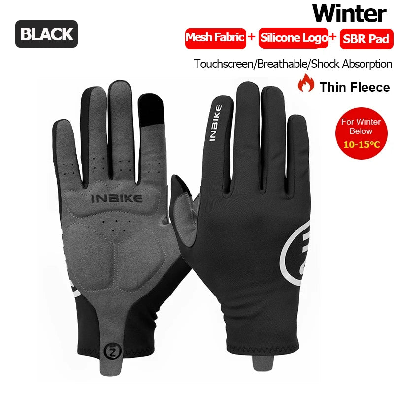 INBIKE 2024 Cycling Gloves Gel Padded for Men Autumn Winter Fleece Road Bike Gloves MTB Full Finger Touchscreen Bike Accessories