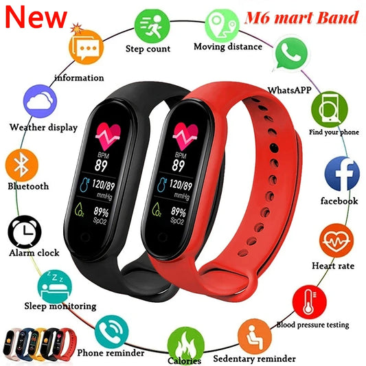 2025 Smart Bracelet Multi-Function Heart Rate Blood Pressure Monitor Step Music Sleep Monitoring M6 Smart Fitness Sports Watch