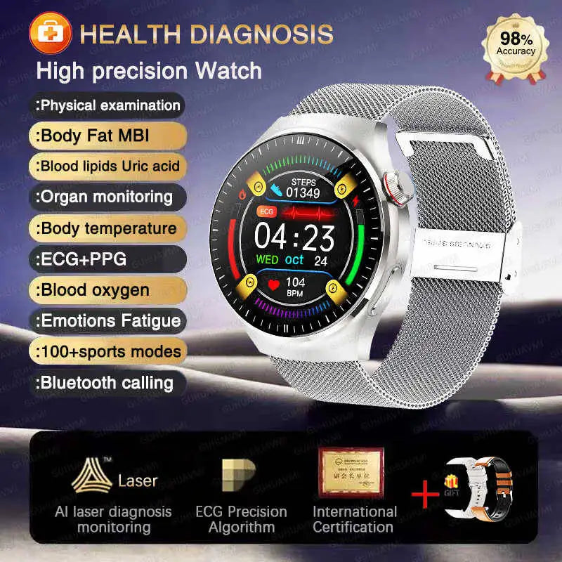 ECG+PPG Blood Pressure Blood Oxygen Blood Lipids Uric Acid Heart Rate Temperature Monitor Physical Health Diagnosis Smart Watch