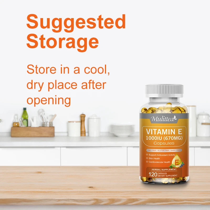 Mulittea Vitamin E Capsules Helps Blood Birculation and Antioxidant &Brightens Skin Tone Daily Vitamin Supplement Beauty Health