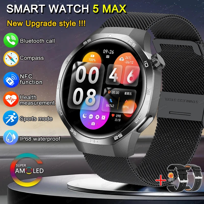 New GT 5 PLUS Smart Watch Men Women  AMOLED HD Screen SmartWatch Heart rate Blood oxygen Music Sport GPS tracker NFC Smartwatch