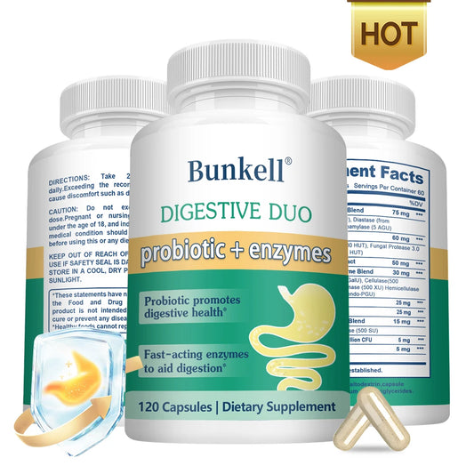 Digestive 2-in-1 Probiotics & Enzymes Vegetarian Capsules, Support Digestive Health, Fast-Acting Enzymes for Digestion, Immunity