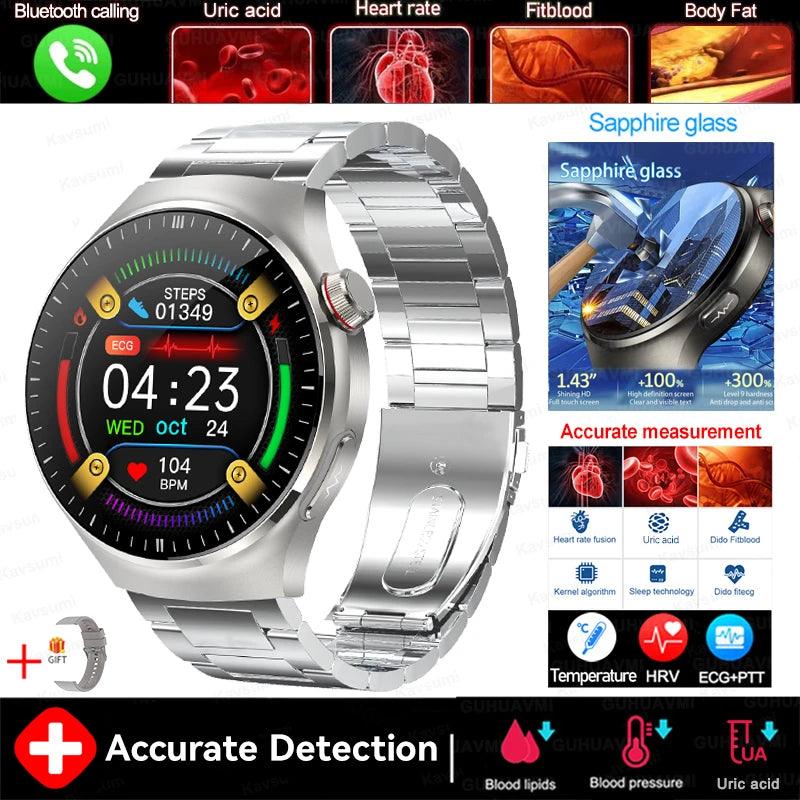 2025 New For HUAWEI Nursing Grade Blood Lipid Uric Acid Health Smart Watch Men ECG+PPG Blood pressure Bluetooth Call Smartwatchs