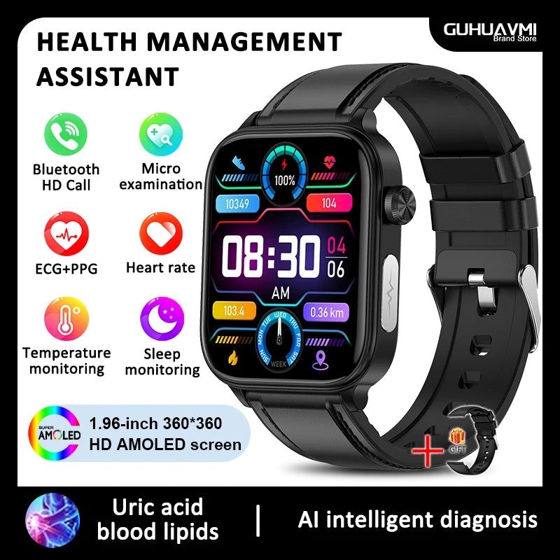 2025 New For Xiaomi Blood lipids Uric Acid testing Smart Watch Men ECG+PPG Blood Pressure SP02 Bluetooth Call Health smartwatch