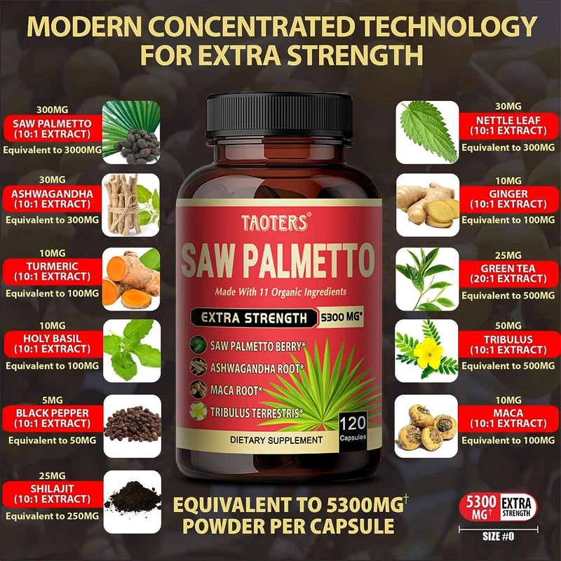 Saw Palmetto Berry PhytoSupplement - Combined with Turmeric, Tribulus, Maca, Green Tea and More - Prostate Support, 120 Capsules