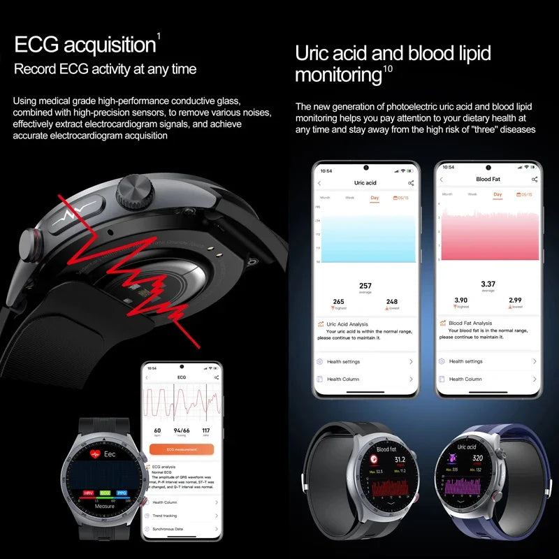 Health Grade Smart Watch Men ECG Air Pump Blood Pressure Blood oxygen ECG+PPG Bluetooth Call NFC SmartWatch For Men Women New