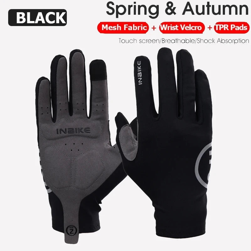 INBIKE 2024 Cycling Gloves Gel Padded for Men Autumn Winter Fleece Road Bike Gloves MTB Full Finger Touchscreen Bike Accessories