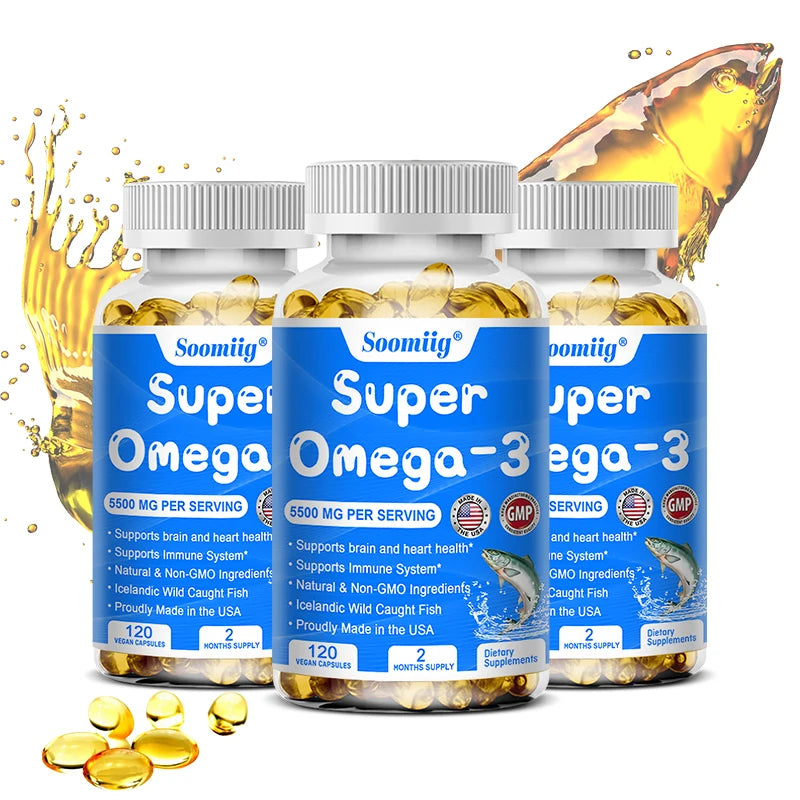 Omega-3 Fish Oil with DHA & EPA, Stress Relief, Mood Improvement, Brain & Memory, Skin & Mental Health, 120 Softgels