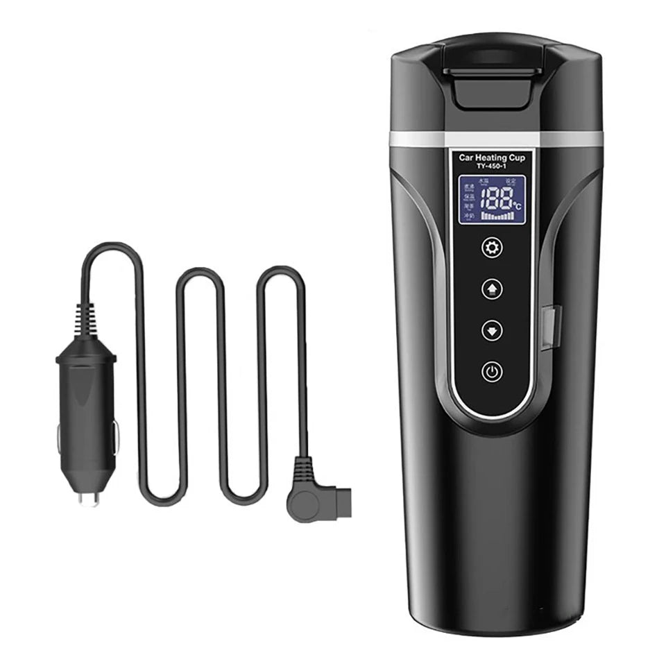 Electric kettle 12v/24v smart car heating cup touch screen thermos cup 450 ml car heating cup adjustable temperature