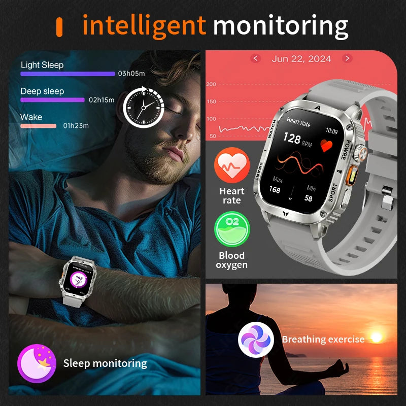 LIGE 2025 New Outdoor Flashlight Smart Watch Men 2.01” HD Screen 400mAh Bluetooth Call IP68 Waterproof Health Monitor Smartwatch