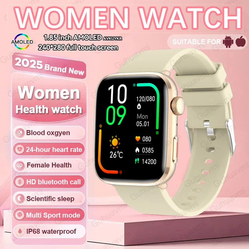 2025 New NFC Smat Watch Women 1.85-inch Blood Pressure Heart Rate Bluetooth Call Female Health Smarwatches Ladies For HUAWEI IOS