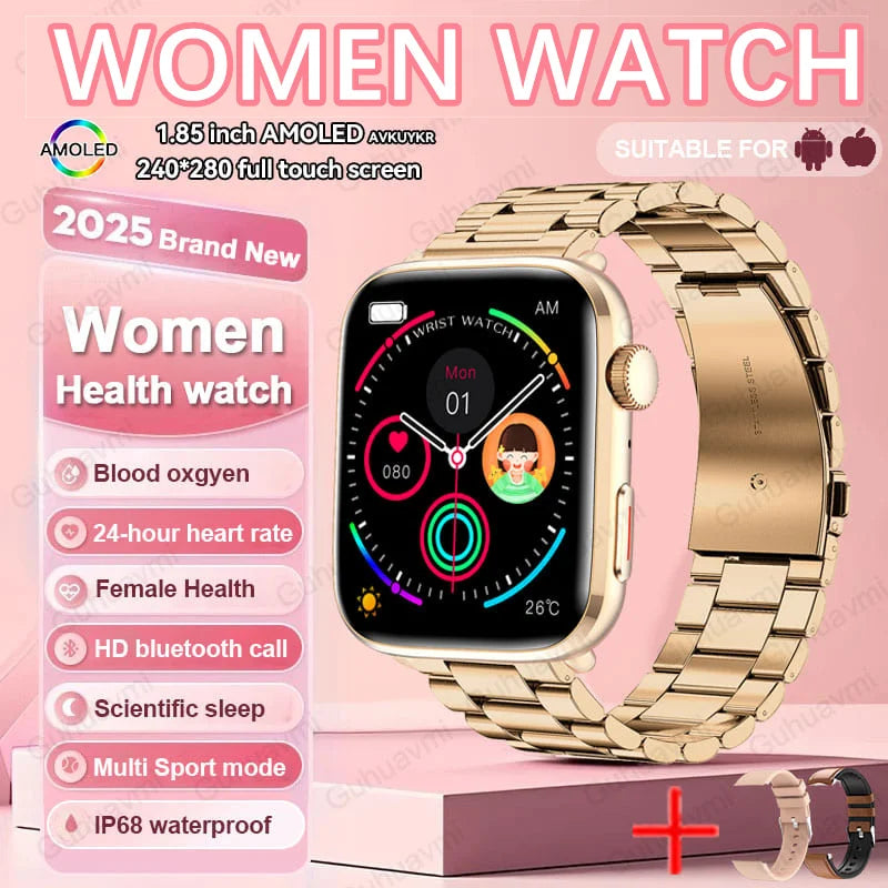 2025 New NFC Smat Watch Women 1.85-inch Blood Pressure Heart Rate Bluetooth Call Female Health Smarwatches Ladies For HUAWEI IOS