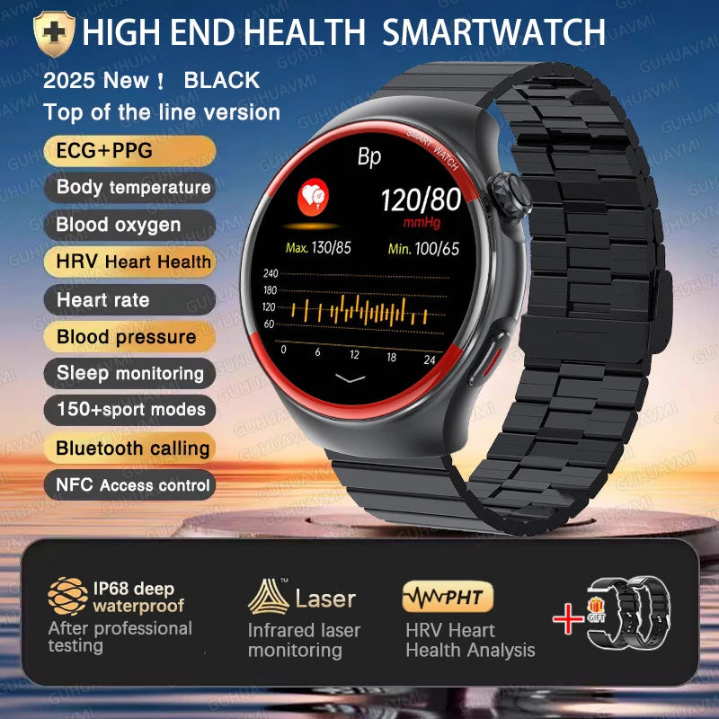 2025 New High-end Laser Detection Smart Watch Men ECG+PPG Precise Blood Pressure Heart Rate BT Call NFC For HUAWEI Health Watche