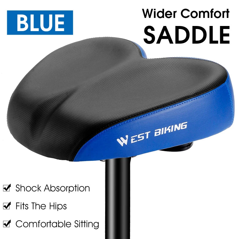 WEST BIKING Comfortable Bicycle Saddle Double Shock Absorption Commuter Cycling Seat High Elastic Widen MTB Road Bike Cushion