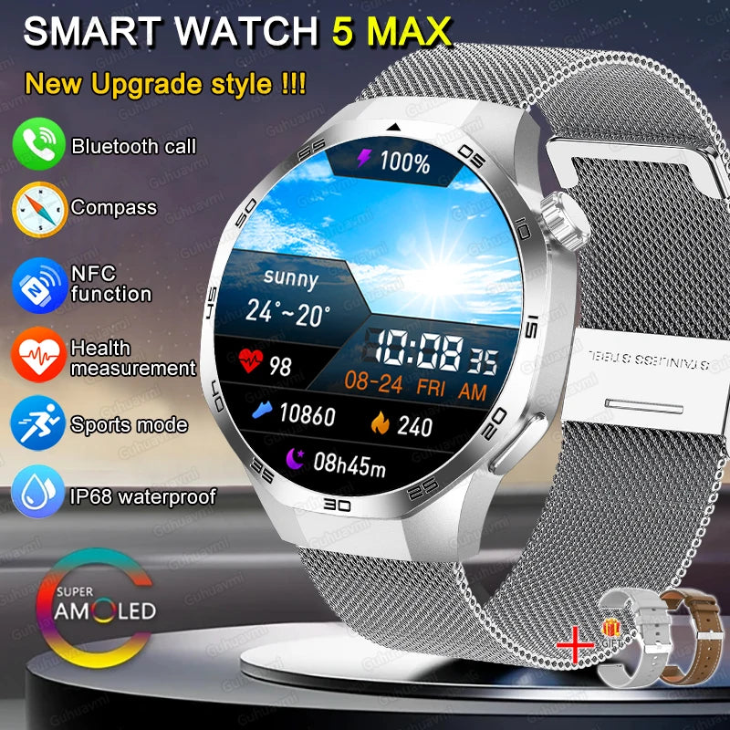 New GT 5 PLUS Smart Watch Men Women  AMOLED HD Screen SmartWatch Heart rate Blood oxygen Music Sport GPS tracker NFC Smartwatch
