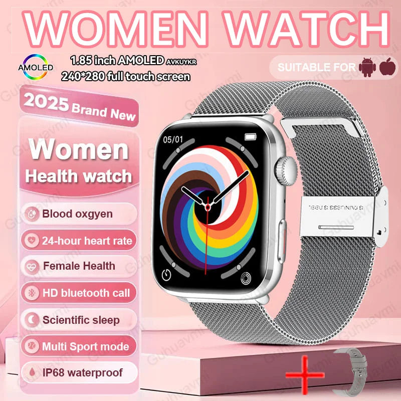 2025 New NFC Smat Watch Women 1.85-inch Blood Pressure Heart Rate Bluetooth Call Female Health Smarwatches Ladies For HUAWEI IOS