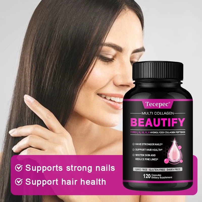Collagen Complex Supplement, Anti-Aging Support, Reduced Fine Lines, Healthy Skin, Joints, Hair, Nails, 120 Capsules