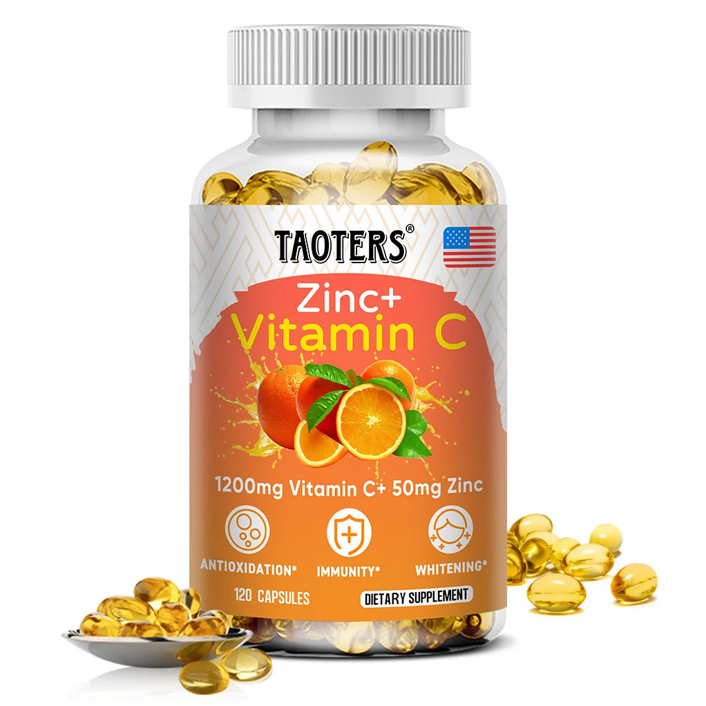Taoters Vitamin C + Zinc Supplement - High Absorption - Immune System, Skin Health Vitamins - Antioxidant Supplement