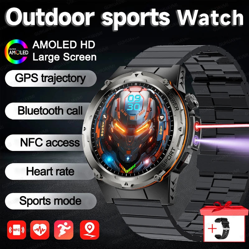 2025 New Outdoor Military Smart Watch Men GPS Trackr IP68 Waterproof 500mAH Health Monitor Bluetooth call Sports Laser Bracelet