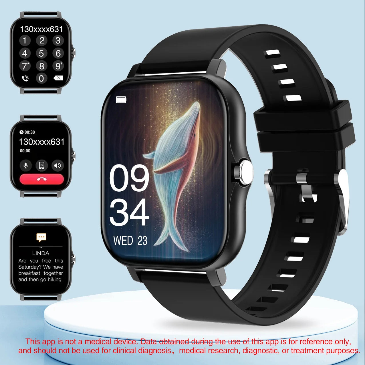 Exclusive 1PC Smart Watch Featuring Wireless Calling, Digital Display, Electronic Movement, Silicone and Stainless Steel Band