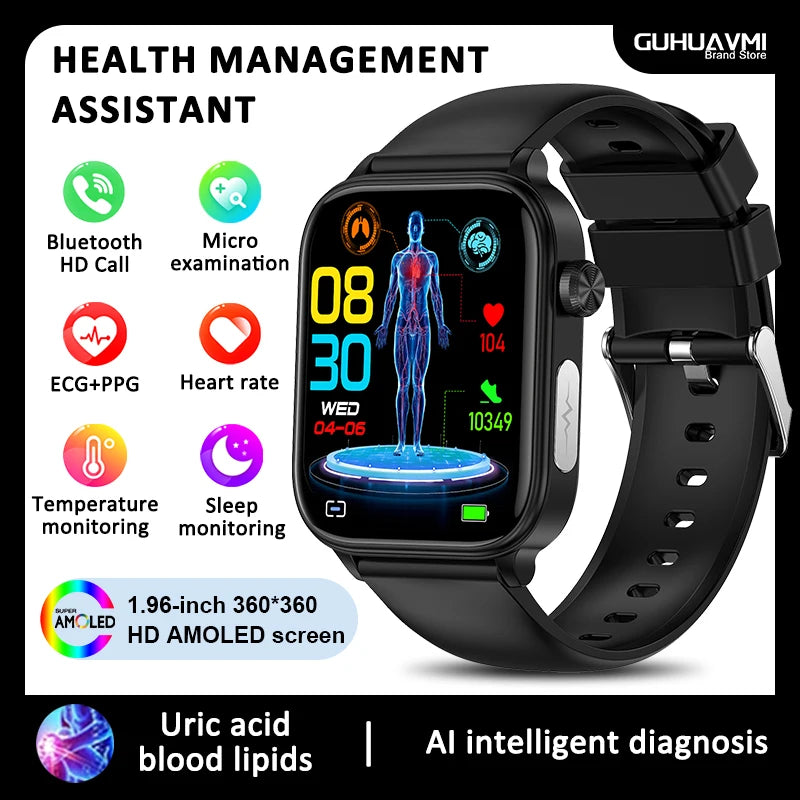 2025 New For Xiaomi Blood lipids Uric Acid testing Smart Watch Men ECG+PPG Blood Pressure SP02 Bluetooth Call Health smartwatch