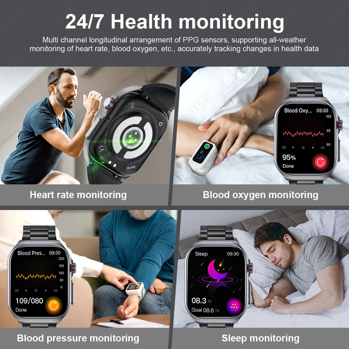 LIGE 2025 New Uric Acid Blood Lipid Body Fat Health Smartwatch Men Heart Rate Blood Pressure Monitor NFC Man Smart Watch ECG+PPG