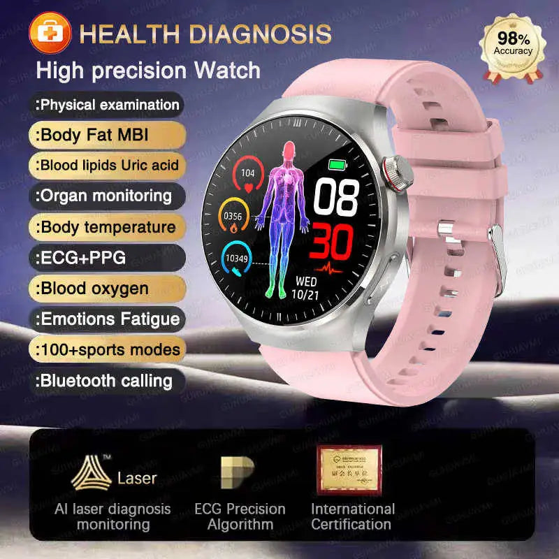 ECG+PPG Blood Pressure Blood Oxygen Blood Lipids Uric Acid Heart Rate Temperature Monitor Physical Health Diagnosis Smart Watch