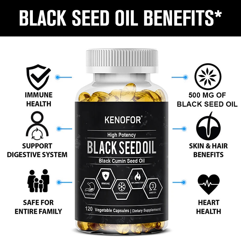 Black Seed Oil Capsules - Cold Pressed Organic Black Cumin Seed Oil for Immune System, Digestion, Skin, Hair, Heart Health