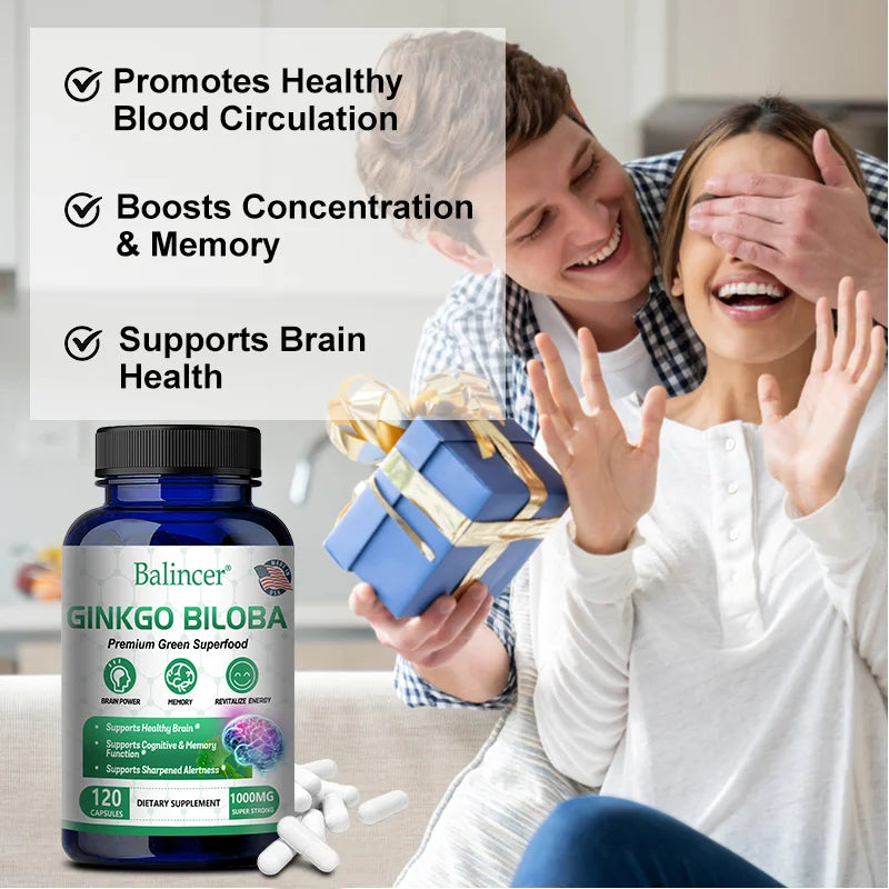 Ginkgo Biloba Extract, B Vitamin Supplement, Supports Brain Function and Memory, Focus, Stress Relief, 60/120 Veggie Capsules
