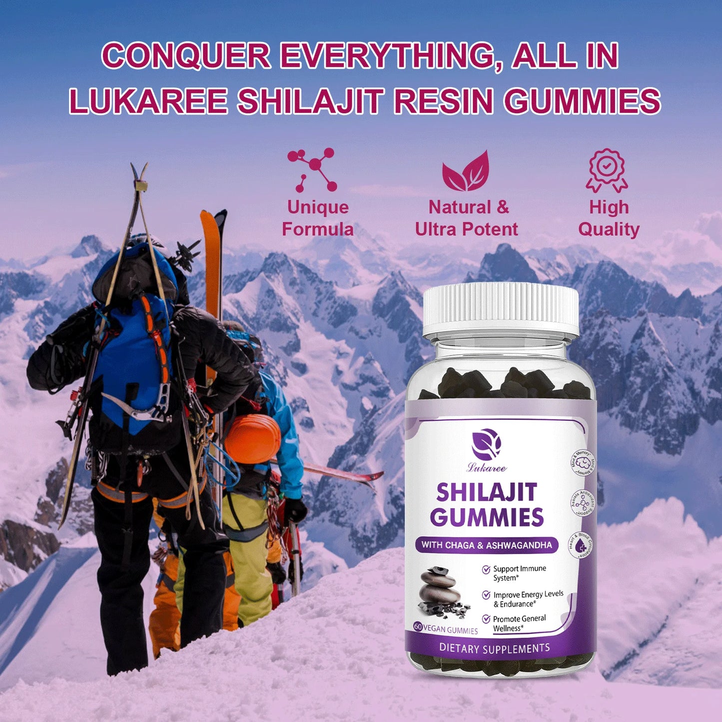 100% Himalaya Pure Shilajit Gummies 13 in 1 Original Mineral Health Supplement Non-GMO Brain Memory Cognitive Energy Health