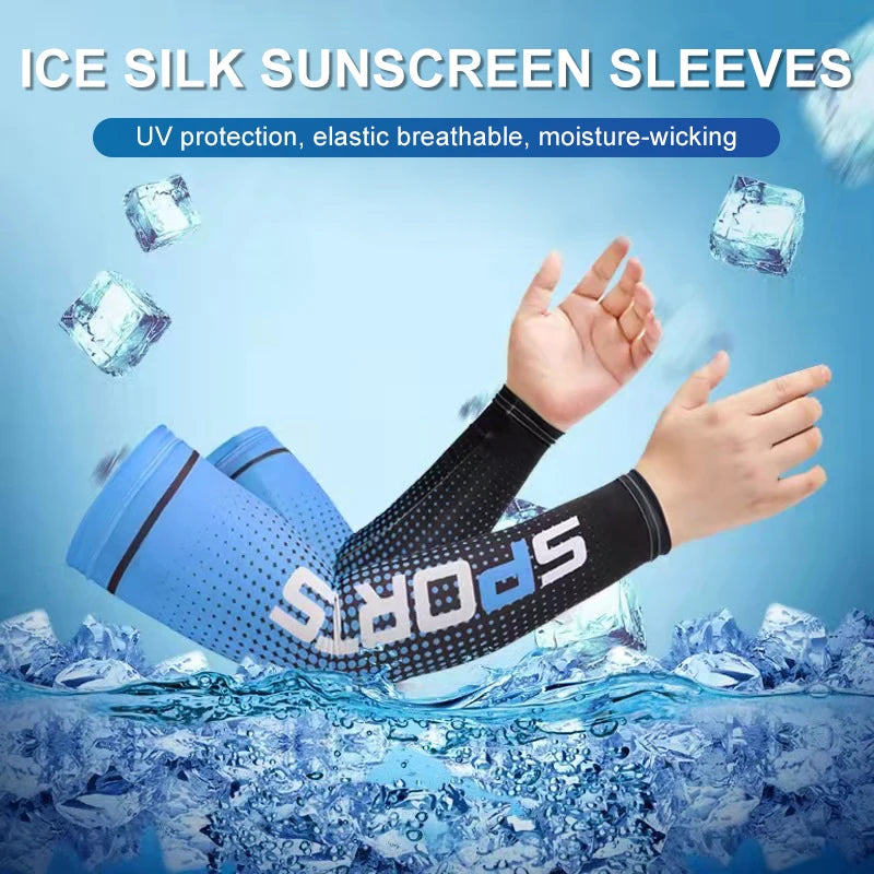 2023New Ice Silk Sleeve Sunscreen Cuff UV Sun Protection Arm Sleeves  Anti-Slip Men Women Long Gloves Outdoor Cool Sport Cycling