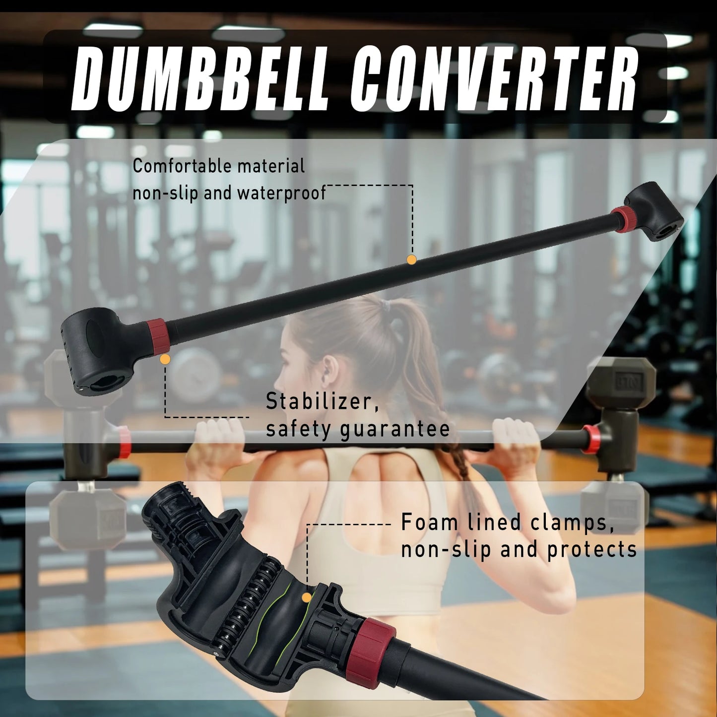 Adjustable Dumbbell Converter to Barbell Set and Kettlebell for Home Fitness Adjustable Up to 200lb Capacity Weight Barbell