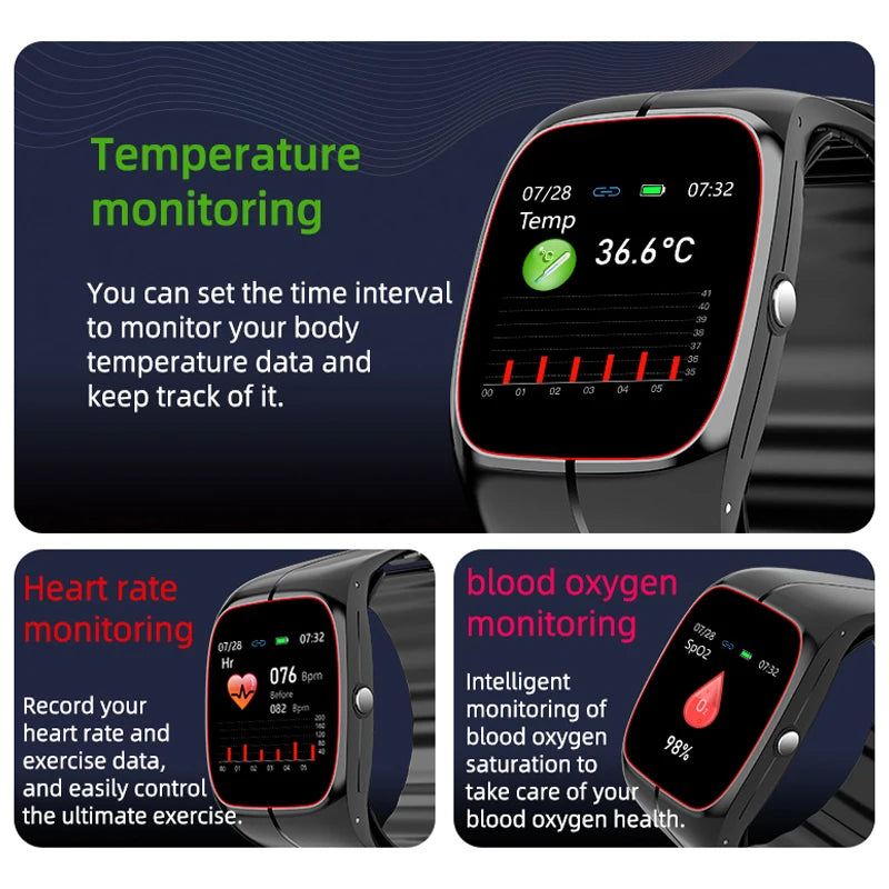 Blood Oxygen Blood Pressure Body Temperature Heart Rate Monitor Smartwatch Men Waterproof Sleep Sport Health Smart Watches Women