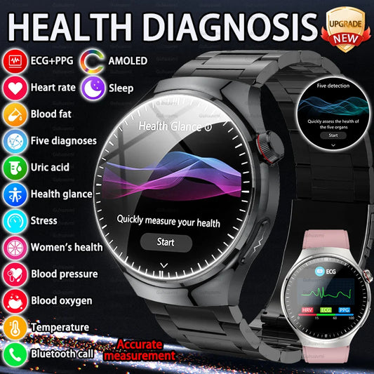 ECG+PPG Blood Pressure Blood Oxygen Blood Lipids Uric Acid Heart Rate Temperature Monitor Physical Health Diagnosis Smart Watch