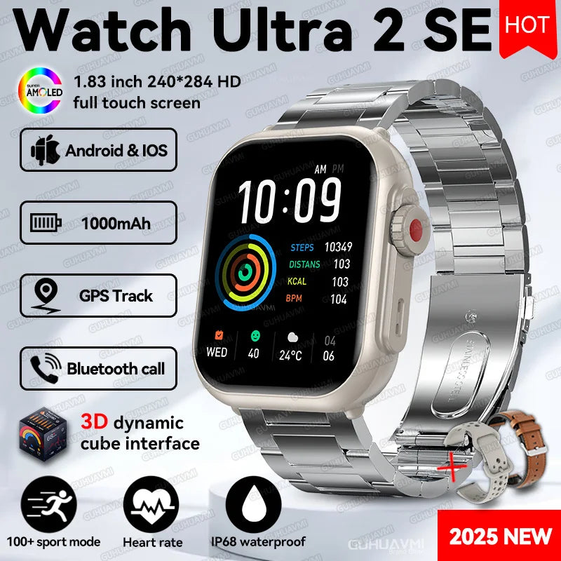 2025 New Watch Ultra 2 SE Men Women 1000mAh Battery HD AMOLED Screen IP68 Waterproof Bluetooth Call For Xiaomi Sport Smart Watch