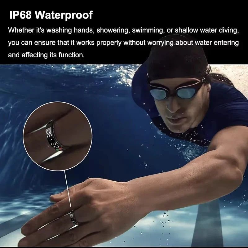 Smart Ring For Men Women Heart Rate Blood Oxygen Health and Sleep Monitor Multi Sport 5ATM Waterproof Ring With LED Display