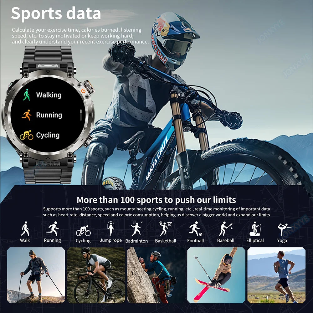 Military Outdoor Smart Watch Men 600 mAh Battery Portable Flashlight Watch 3ATM Waterproof Calling Smartwatch For Huawei Xiaomi