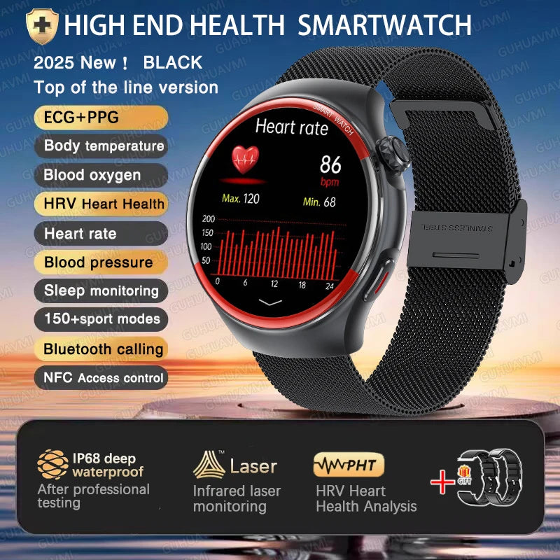 2025 New High-end Laser Detection Smart Watch Men ECG+PPG Precise Blood Pressure Heart Rate BT Call NFC For HUAWEI Health Watche
