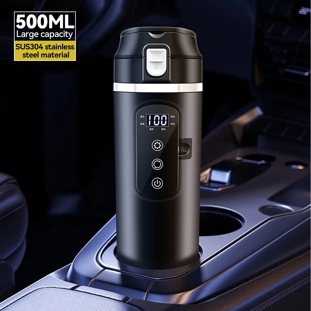 Portable Car Heating Cup Thermos Cup Stainless Steel 12V/24V Car Heating Cup Smart Temperature Control Coffee Milk Heated Kettle