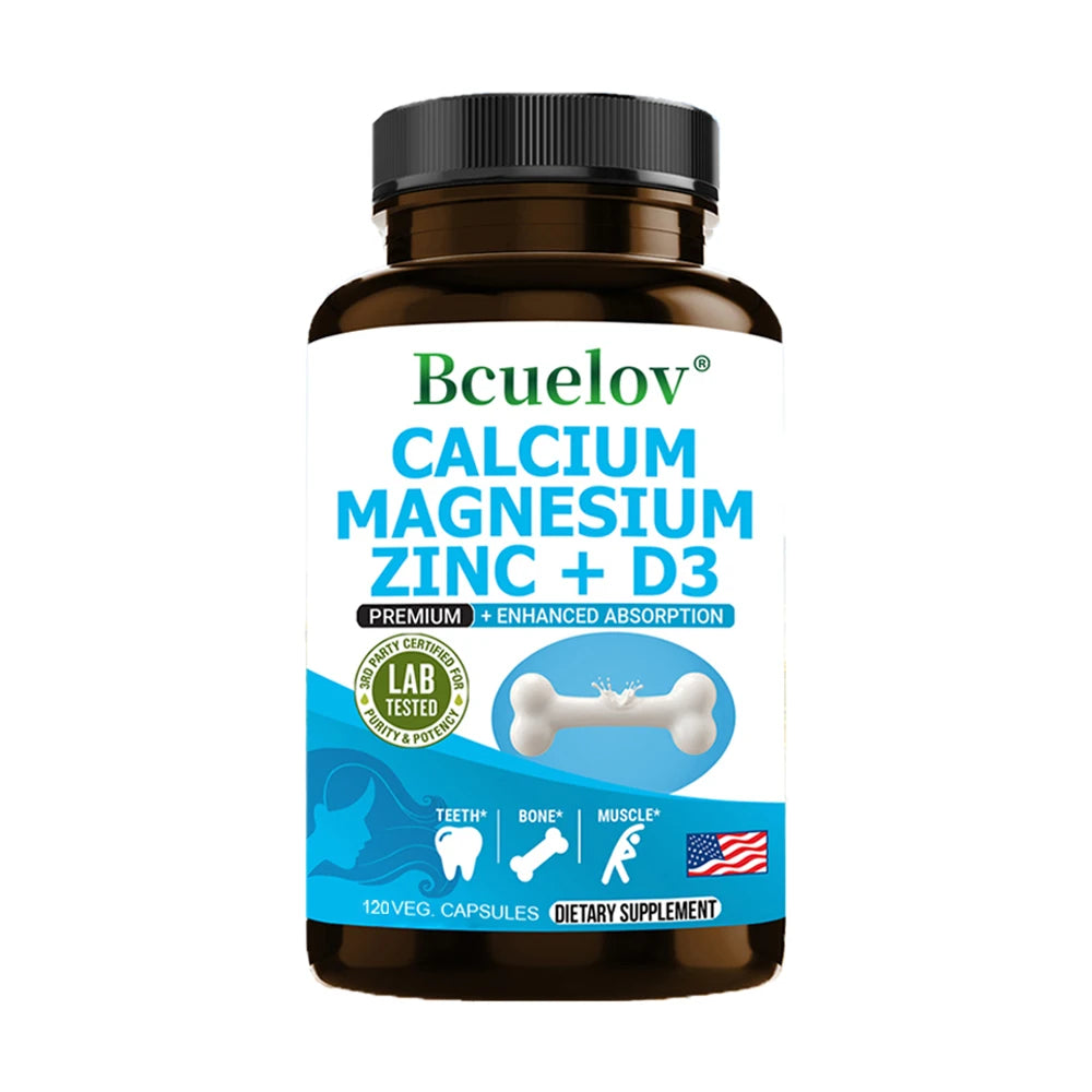 Calcium Magnesium Zinc Vitamin D3 Supplement, Helps Bones, Muscles and Nerve Function, Immune Function and Overall Health