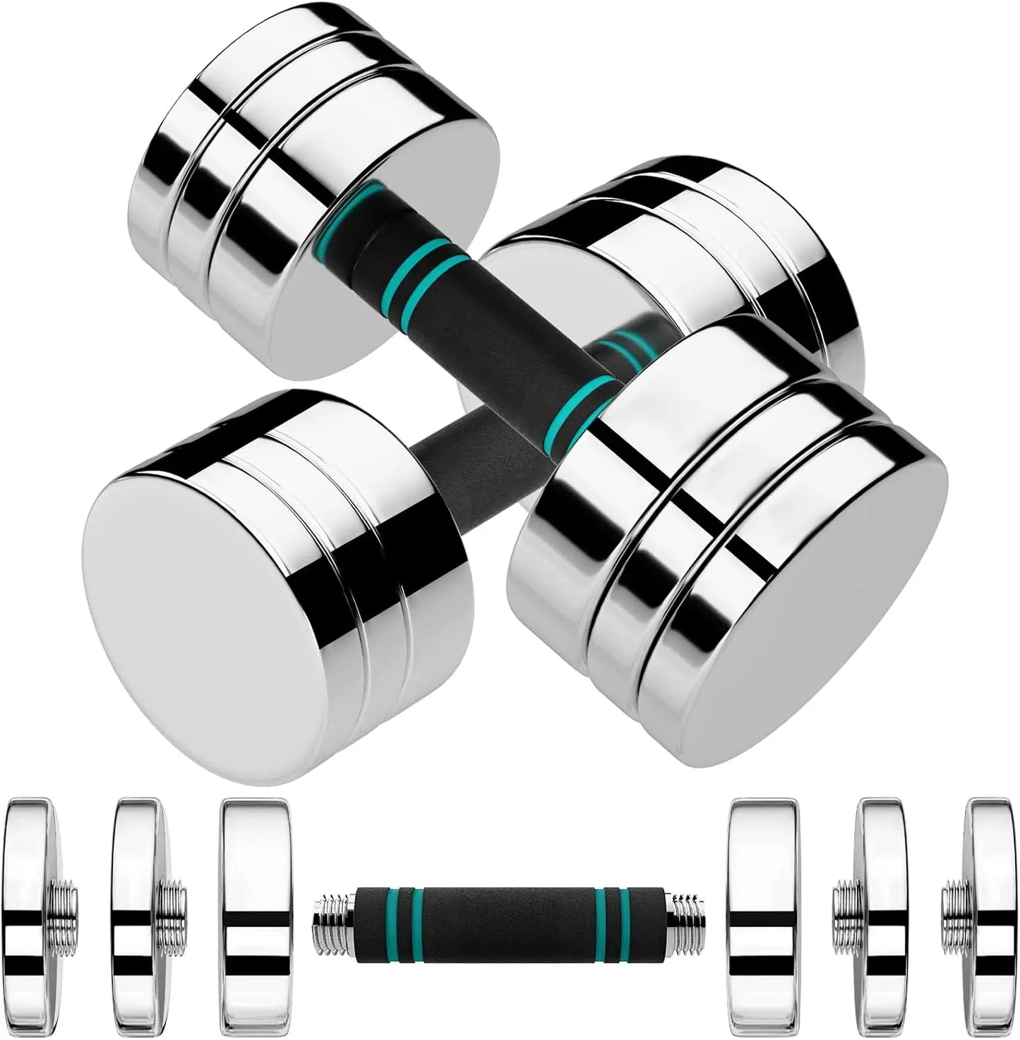 Steel Adjustable Dumbbell Set Of 2, 5/10/15Lb Free Weights Dumbbells Set, Non-Slip And Comfortable Foam Handle, Adjustable