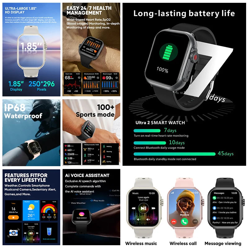 2025 New Watch Ultra 2 SE Men Women 1000mAh Battery HD AMOLED Screen IP68 Waterproof Bluetooth Call For Xiaomi Sport Smart Watch