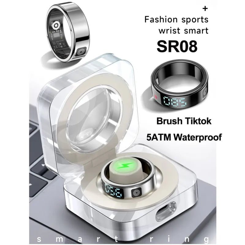 2025 New SR08 Smart Ring Men Women LED Display Screen Heart Rate Blood Oxygen Monitoring 5ATM Waterproof Multi Sports Modes Gift
