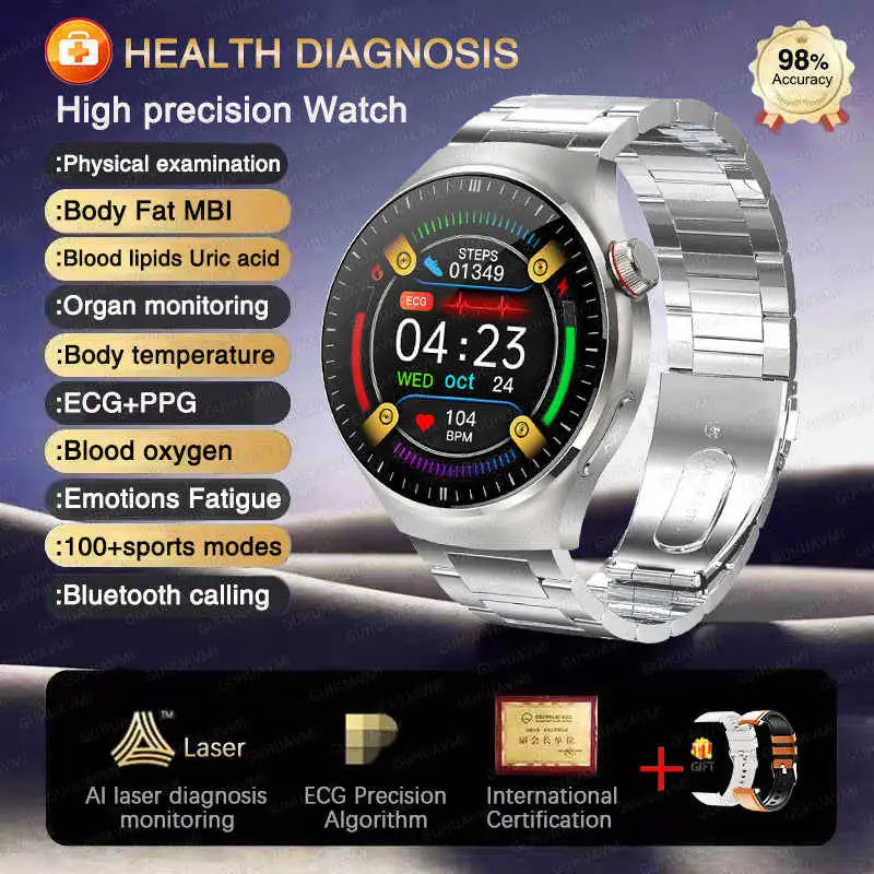 ECG+PPG Blood Pressure Blood Oxygen Blood Lipids Uric Acid Heart Rate Temperature Monitor Physical Health Diagnosis Smart Watch