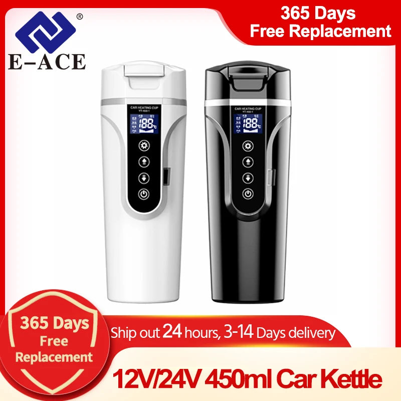 Car Heating Cup Smart Touch LCD Display Stainless Steel Electric Kettle Portable 12v/24v Thermos Bottle